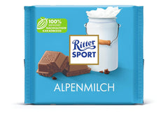 Ritter Sport 250g Alpine Milk Chokolade, Den fineste sødmælkschokolade med en cremet smag, Klassisk chokolade til at dele med venner, 11 barer x 250g