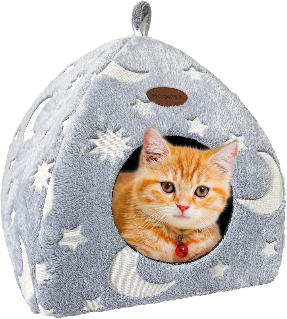 Katzenhöhle Plüsch Katzenhaus mit Waschbarem Kissen Faltbare Katzenzelt Höhle mit Handle Weiches und Warmes Katzenbett für Drinnen 33x33x35cm