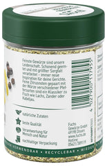 Fuchs Gewürze - Zitronenpfeffer Gewürz - Gewürrzubereitung für Lachs, Zander und Kabeljau - natürliche Zutaten - 75 g in wiederverwendbarer, recyclebarer Dose