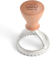 MARCATO Formă de ravioli și fursecuri, Aparat de ravioli, Forme de fursecuri, Lemn masiv și aluminiu turnat, Fabricat în Italia, Ștampilă rotundă de 58 mm
