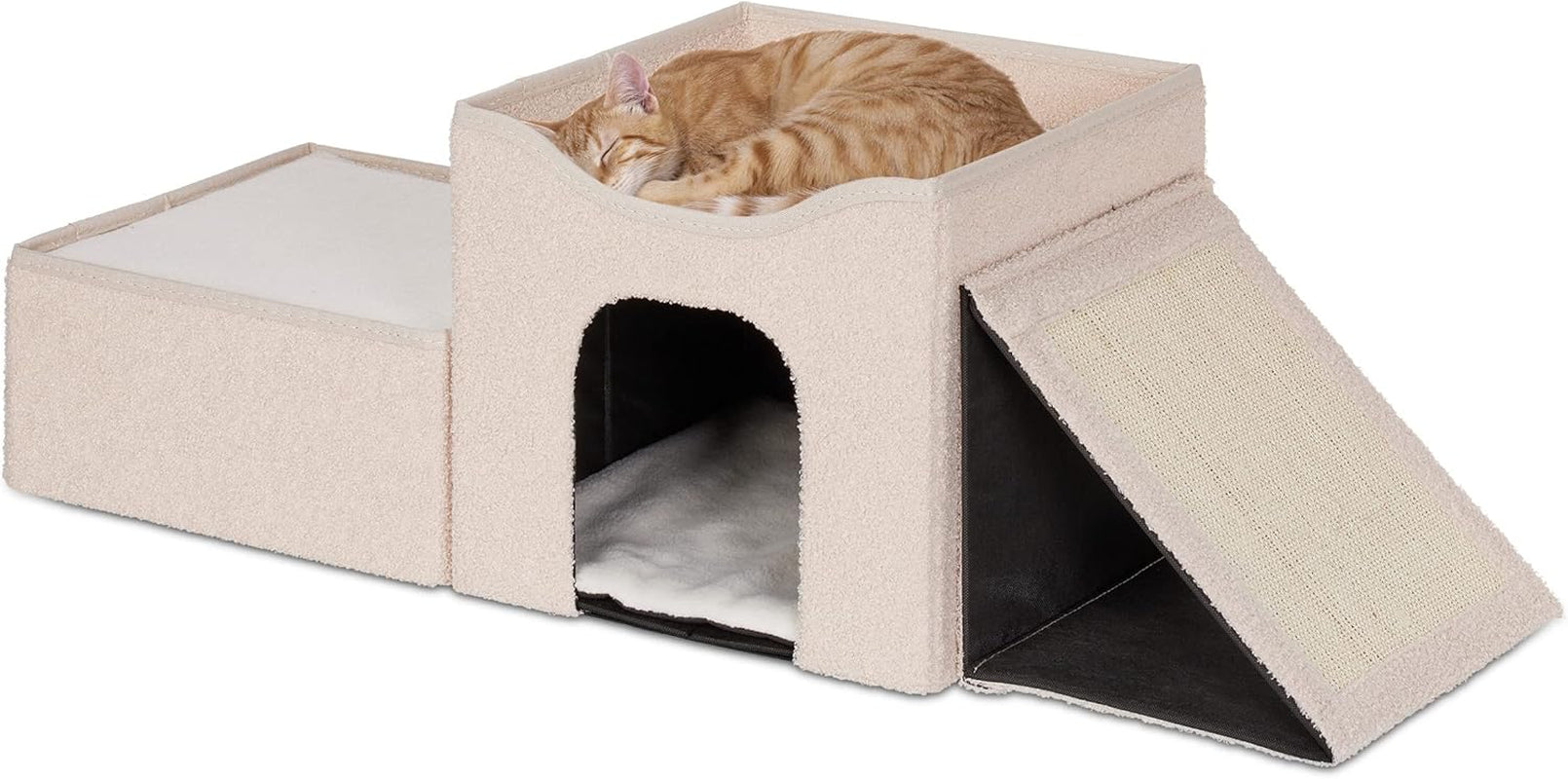 Relaxdays Peșteră Pliabilă pentru Pisici, Bancă Rezistentă, Mobilier de Interior pentru Pisici, Ascunziș pentru Animale de Companie, ÎxLxA: 38,5 x 74,5 x 37 cm, Bej, 1 Bucată