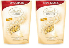 Bile de ciocolată albă Lindor | 400g | Aprox. 30 de bile de ciocolată albă cu umplutură care se topește în gură | Cadou de ciocolată | Cadou de ciocolată (pachet de 2)