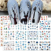 Autocolante 3D pentru unghii de Crăciun, autoadezive, cu transfer de apă, brad de Crăciun, fulg de nea, elan, pinguin, artă pentru unghii de Crăciun, design pentru unghii de iarnă, autocolante de Crăciun, accesorii pentru unghii