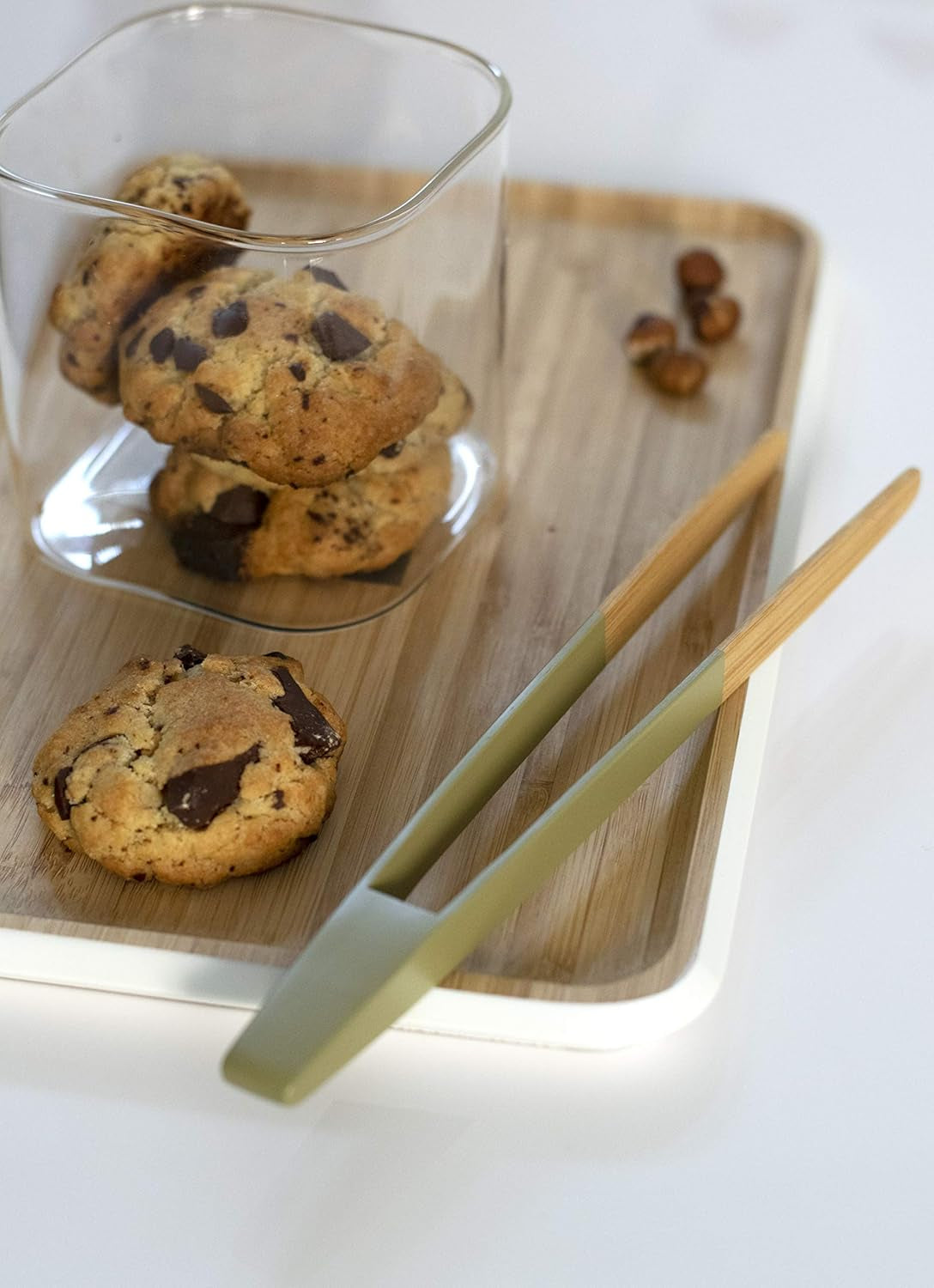 Set de 3 recipiente pătrate din sticlă cu capac din bambus-800ml, sticlă borosilicată, bambus, silicon, natural, 11 x 11 x 11 cm Cutii depozitare alimente Naty Shop