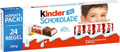 Kinder Chocolate - Fyldt mælkechokoladebarer - 1 pakke indeholdende 24 individuelle barer (24 x 12,5 g).