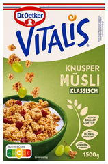 Dr. Oetker Vitalis Classic Crispy Mysli: Stor pakke sprød morgenmadsmüsli med rosiner, 1 pakke, 1,5 kg