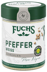 Fuchs Gewürze - Pfeffer weiß gemahlen - Pfeffer aus dem Amazonasgebiet, für helle Saucen, Fisch eller Suppen - naturlige ingredienser - 60 g i wiederverwendbarer, genbrugsbarer Dosis
