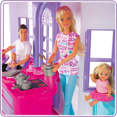 Simba 104661996 - Steffi Love Dreamhouse, Stort Legehus, 4 Værelser, INGEN DUKKERE, 84 cm høj, To Etager, Funktionel Klokke, Sammenklappelige Naty Shop Dukkehuse