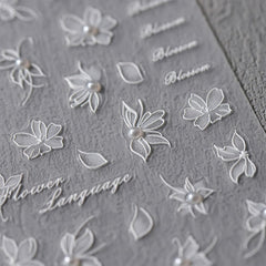 JMEOWIO 3D Nagelsticker Weiße Blumen Nail Art Sticker Selbstklebend Nagelaufkleber 5D Stereoskopisch Dekoration Nageldesign Zubehör 1 Blatt