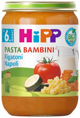 HiPP Pasta Bambini Rigatoni Napoli Organice (6 x 190g), måltid fra 6 måneder, uden tilsat salt, med Omega-3, af bedste økologiske kvalitet
