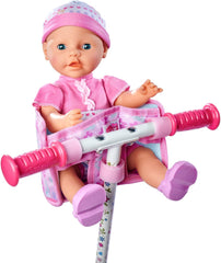 Simba 105560018 - Scaun de bicicletă pentru nou-născuți cu centură, accesoriu pentru păpușă, scaun din material textil, centură de siguranță, ghidon cu velcro, pentru păpuși de 30-43 cm, vârste 3+
