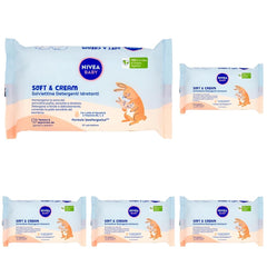 NIVEA Baby Moisturizing Cleansing Wipes Soft & Cream, 57 stykker, til ren, tør og fugtet hud, babyservietter med mandelmælk og vitamin B5, C og E
