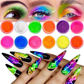 Neon Phosphor Pigment Pulver Für Nägel Lidschatten - 12 Colors Neon Nagel Glitzer Augenpulver Maniküre Halloween Neon Make-Up Dekoration Nail Art Staub Pigment