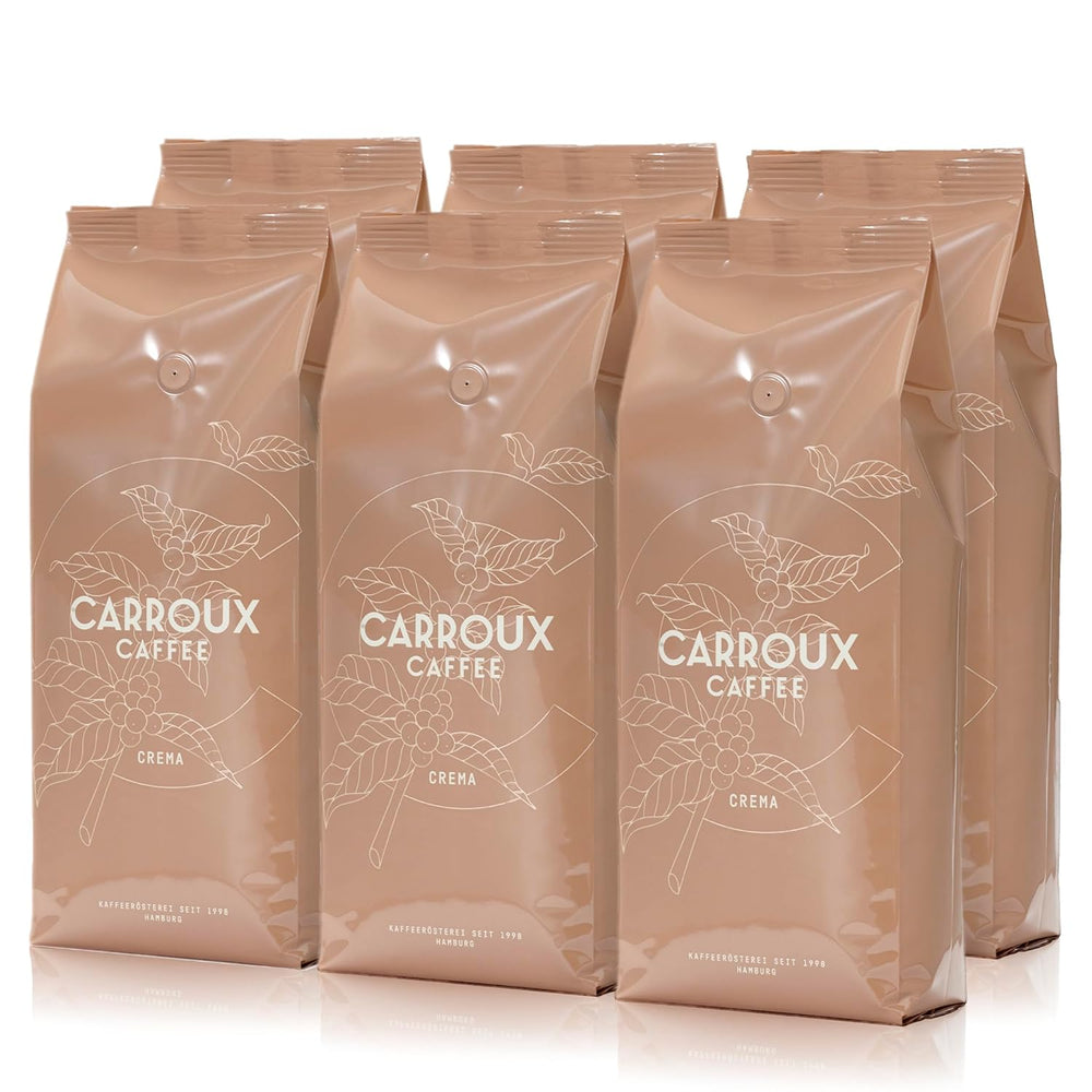 Boabe întregi de cafea CARROUX Crema (6 x 500g) - Boabe de cafea premium din Hamburg - Prăjite tradițional proaspăt