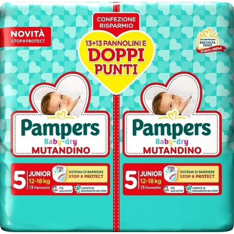 Pampers Baby Dry Junior bleer, DWCT Twin Pack, størrelse 5 (12-18 kg), 28 bleer