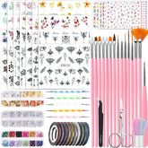 53 Blätter Nagelsticker, Nail Art Pinsel Und Dekorationen Set, 15 PCS Pinsel, 5 PCS Dotted Pens, Strasssteine, Blattgold Für Nagelkunst, Nagel Pailletten, Nagelkunstwerkzeuge Und Dekorationssets