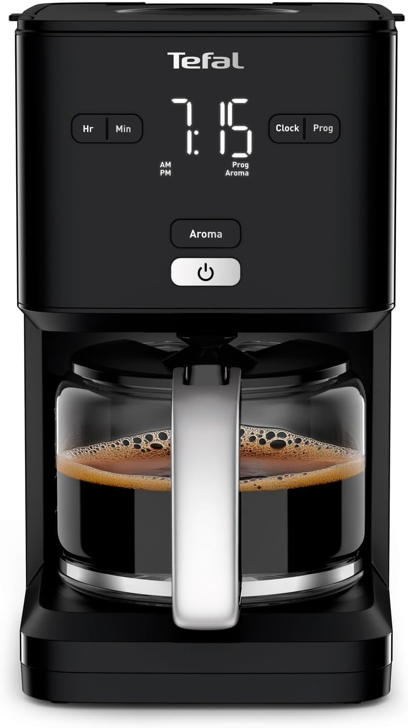 Espressor Tefal Smart'n Light cu temporizator, espressor cu filtru programabil 1,25 l, funcție de aromă pentru o aromă intensă, funcție de menținere la cald, anti-picurare și ușor de curățat, negru