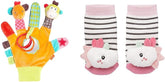 Fehn play glove safari - păpuși pentru degete pentru copii maimuță și elefant & șosete cu clopoței pentru copii unicorn - șosete pentru copii cu funcție de clopoțel și cap de unicorn - stimulează abilitățile motorii și simțurile Jucarii Bebe Naty Shop Pachet cu șosete zornăitoare unicorn pentru copii Safari