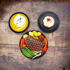 Set de veselă din ceramică fină, negru mat - 18 piese - Set de veselă pentru 6 persoane, inclusiv farfurii pentru tort, farfurii pentru cină, farfurii pentru sumă - Se poate spăla în mașina de spălat vase