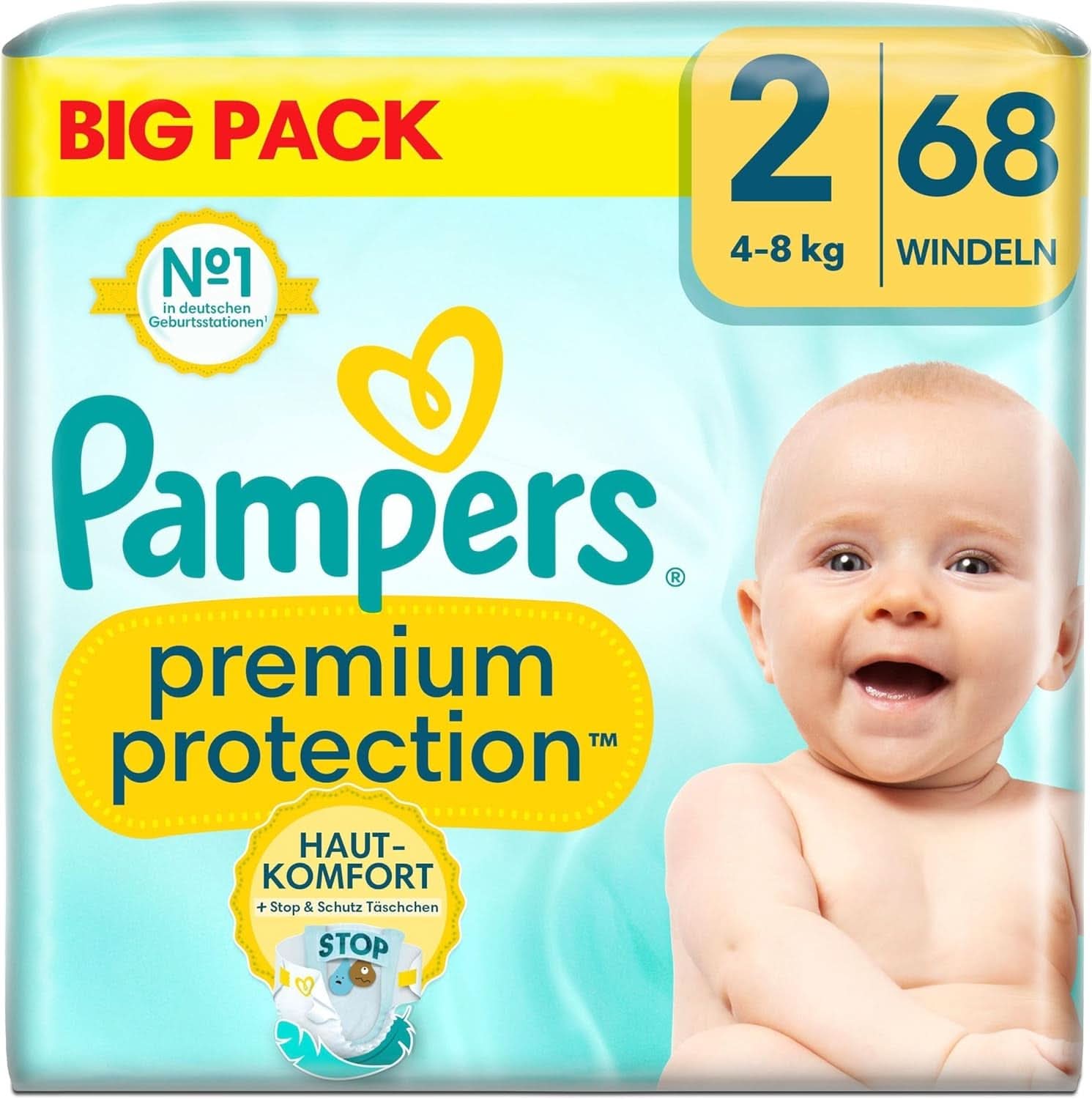 Pampers Premium Protection BIG PACK, New Baby, scutece mărimea 2 (4Kg-8Kg), 68 bucăți Mama si Copilul Naty Shop 2 (68 buc) Nou