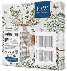 PAW - Șervețele 3 straturi (33 X 33 Cm) I 20 bucăți I Perfect pentru zilele de naștere ale copiilor, petreceri, comuniuni și sărbători I Șervețele de hârtie colorate cu motivul petrecerii I Animale, bucurie, petrecere - coarne de pădure