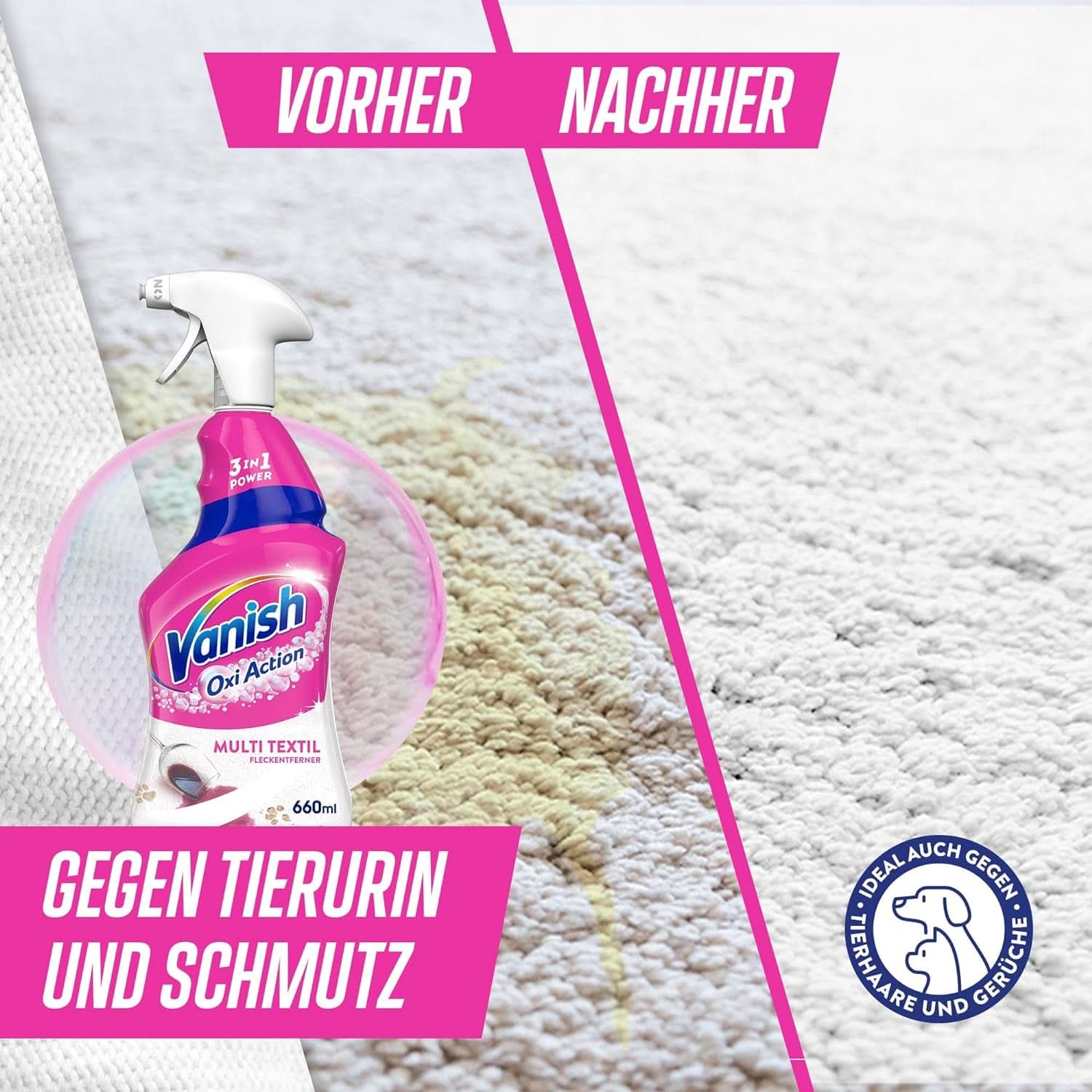 Vanish Oxi Action Multi - Textile Stain Remover Spray - 660 ml - Detergent textil pentru covoare și tapițerie - împotriva murdăriei și mirosului de urină Naty Shop
