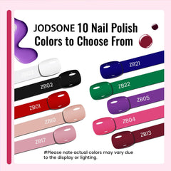 JODSONE 12 dele neglelak sæt 10 farver kombination 2 base coat og top coat hurtigtørrende neglelak til amatører og begyndere