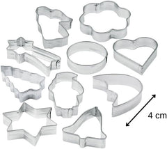 Set de forme pentru fursecuri Zenker, 10 piese, forme pentru fursecuri cu diferite motive de Crăciun, set pentru fursecuri și biscuiți, culoare: argintiu, cantitate: 1 x set de 10 piese