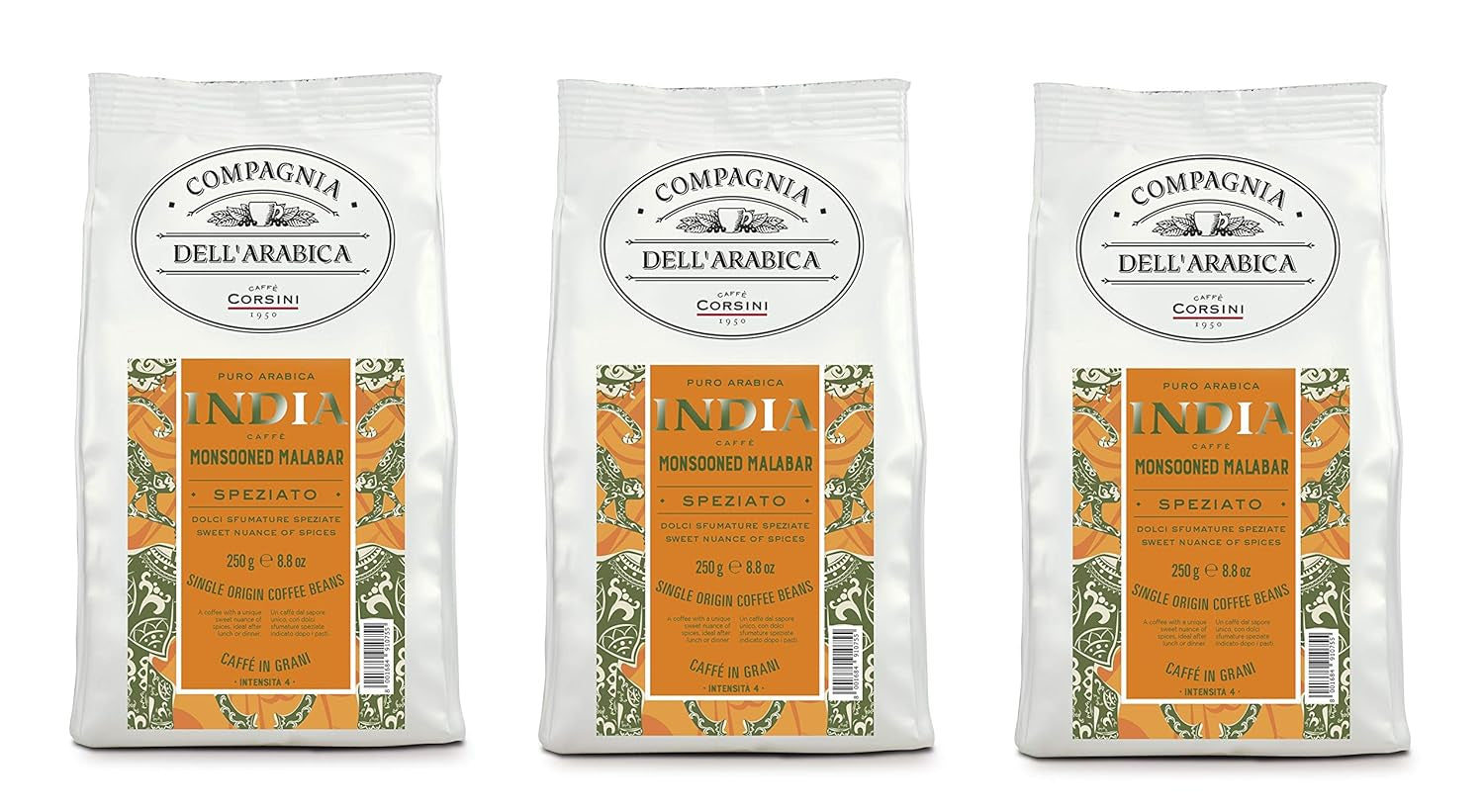 Caffè Corsini - Cafea boabe 3 X 250 grame, Compagnia Dell'Arabica, diverse arome, origine unică, total 750G Cafea Naty Shop India Boabe de cafea