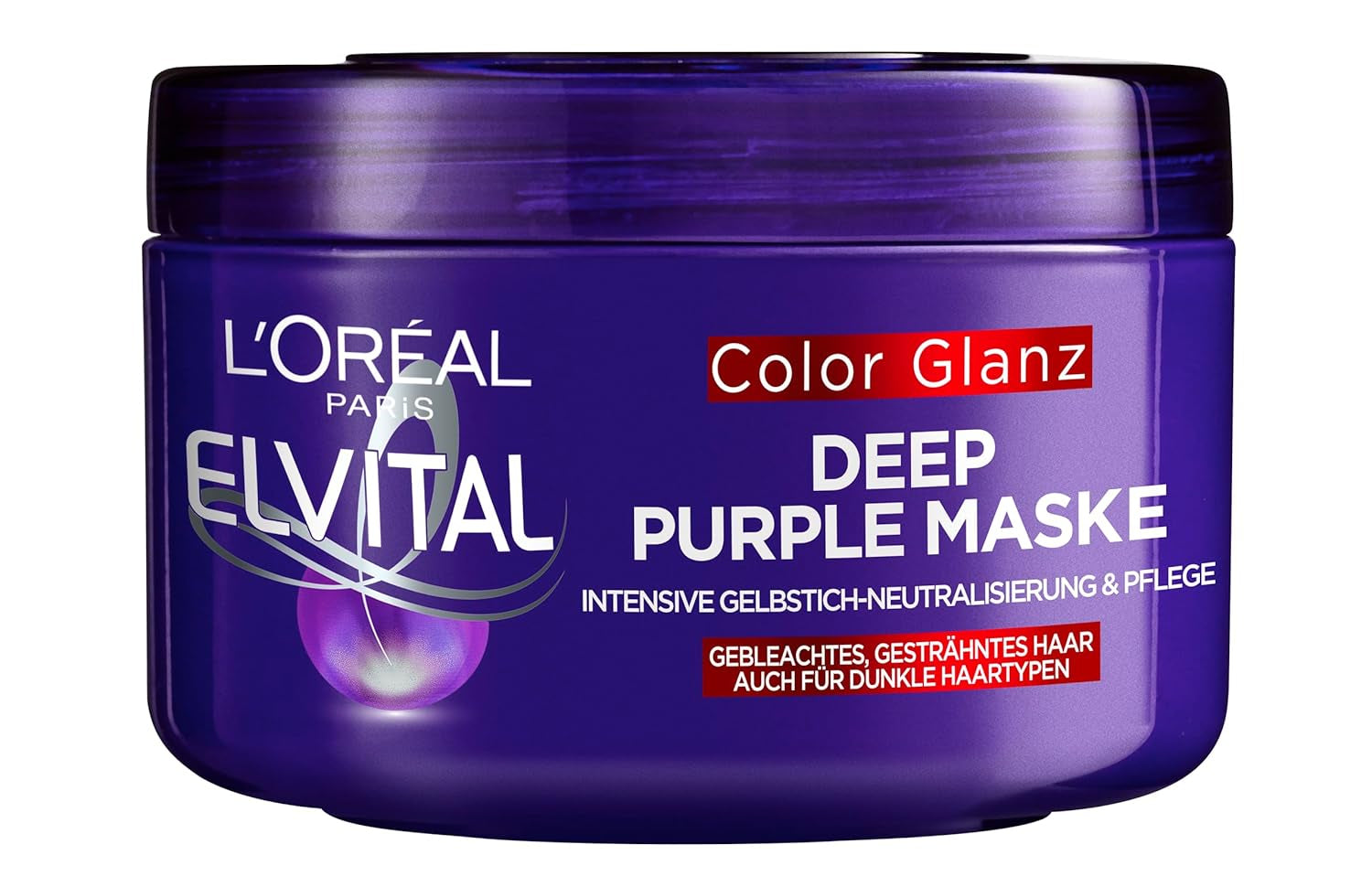 Mască de păr L'Oréal Paris Elvital pentru păr blond, evidențiat, gri, neutralizează tonurile galbene, Color Glanz Purple Deep Mask împotriva tonurilor galbene, 1 x 250 ml Masca de par Naty Shop 250 Ml (1 pachet)
