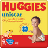 Huggies Unistar bleer, størrelse 4 (7-14 kg), pakke med 128 bleer (basic)