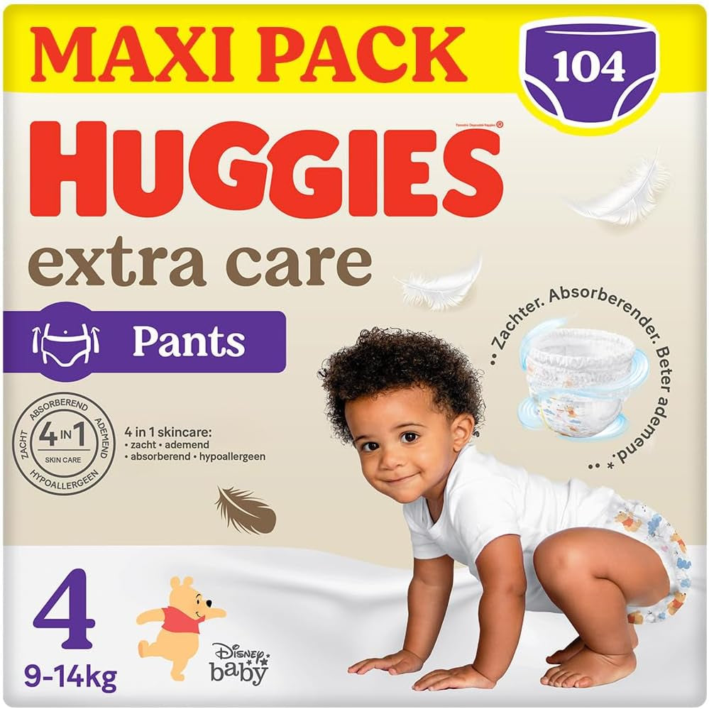 Huggies Extra Care bleer Størrelse 4 (9-14 kg), 4 bundter á 26 bleer - 4280 g