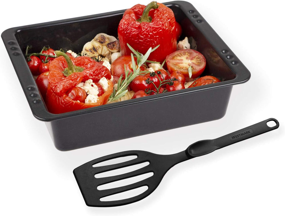 Chg SET 341-46-60 Extra Tiefe Ofenform (7,0 Cm) "Emaille" Mit Profi-Pfannenwender", Schwarz Gesprenkelt Forme og bakker til bagning Naty Shop