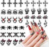 40 Stück 3D-Halloween-Nagelkunst-Charms, Vintage-Punk-Legierung, Nagelanhänger, Totenkopf, Geist, Fledermaus, Spinne Mit Strasssteinen, Legierung, Nagelkunst, Schmuck Für Halloween, DIY,