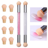 2 Stück Nail Art Rendering-Werkzeuge Doppelter Kopf, Sponge Brush Applikator Inkl 8 Ersatzköpfe, Nail Art Schwamm Und Tupfpinsel(Weiß, Rosa)
