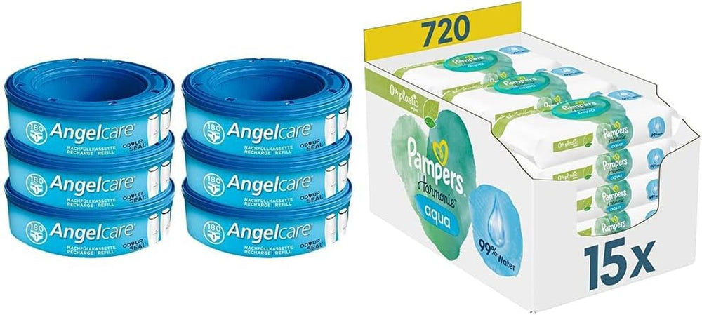2320 Plus 2017 Refill Box (6-pack) og Pampers Harmony Aqua Baby Wet Wipes Box, 720 Wipes (15 x 48), skånsom hudbeskyttelse med 99 % vand
