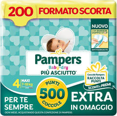 Pampers Baby Dry Maxi størrelse 4 (7-18 kg), 200 bleer + 500 gratis ekstra puttepoint
