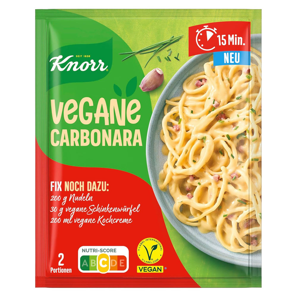 Knorr Fix Vegane Carbonara for en leckere vegansk Pasta ohne geschmacksverstärkende Zusatzstoffe 2 Portionen