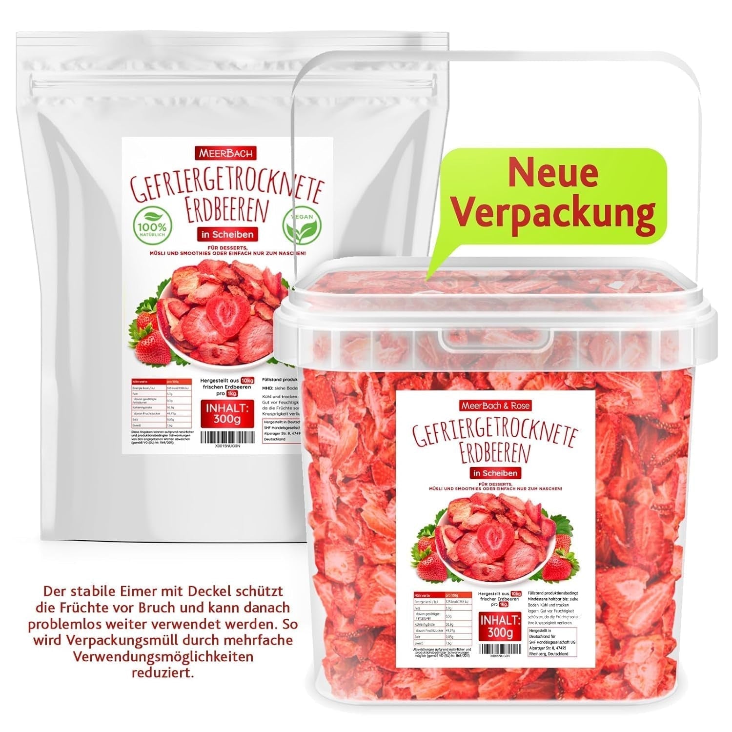 FREEZE-DRIED STRAWBERRIES 300g, fructe fructate liofilizate în felii, fără aditivi, fabricate în Germania Produse deshidratate Naty Shop