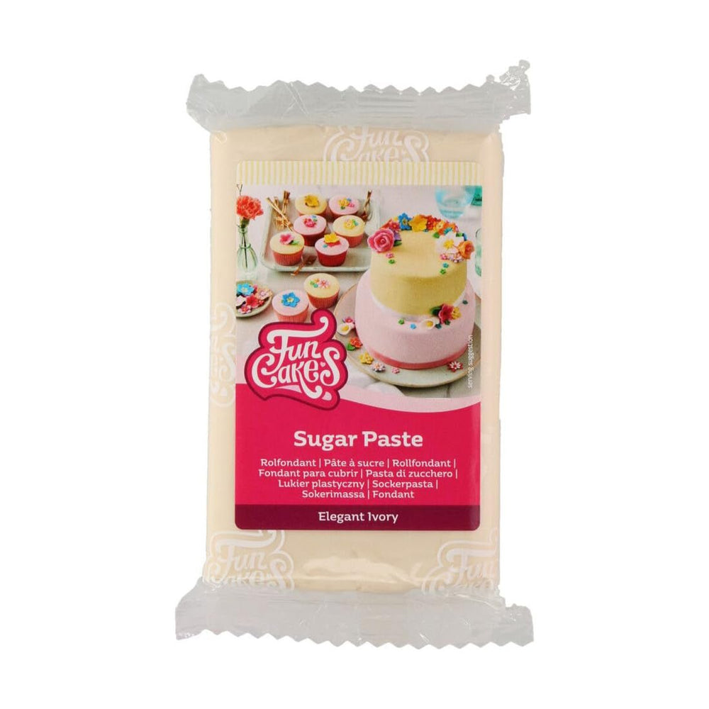 FunCakes Roll Fondant Elegant Ivory: ușor de utilizat, neted, flexibil, moale și pliabil, perfect pentru decorarea prăjiturilor, halal, kosher și fără gluten, 250 g Pasta de zahar Naty Shop 250 G