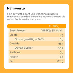 Ghimbir confiat în bucăți 1 kg | Fructe uscate deshidratate Felii de ghimbir glazurate | Ghimbir confiat în felii | Frunze uscate îndulcite | IDEAL pentru rețete | Vegetarieni și vegani. Produse deshidratate Naty Shop