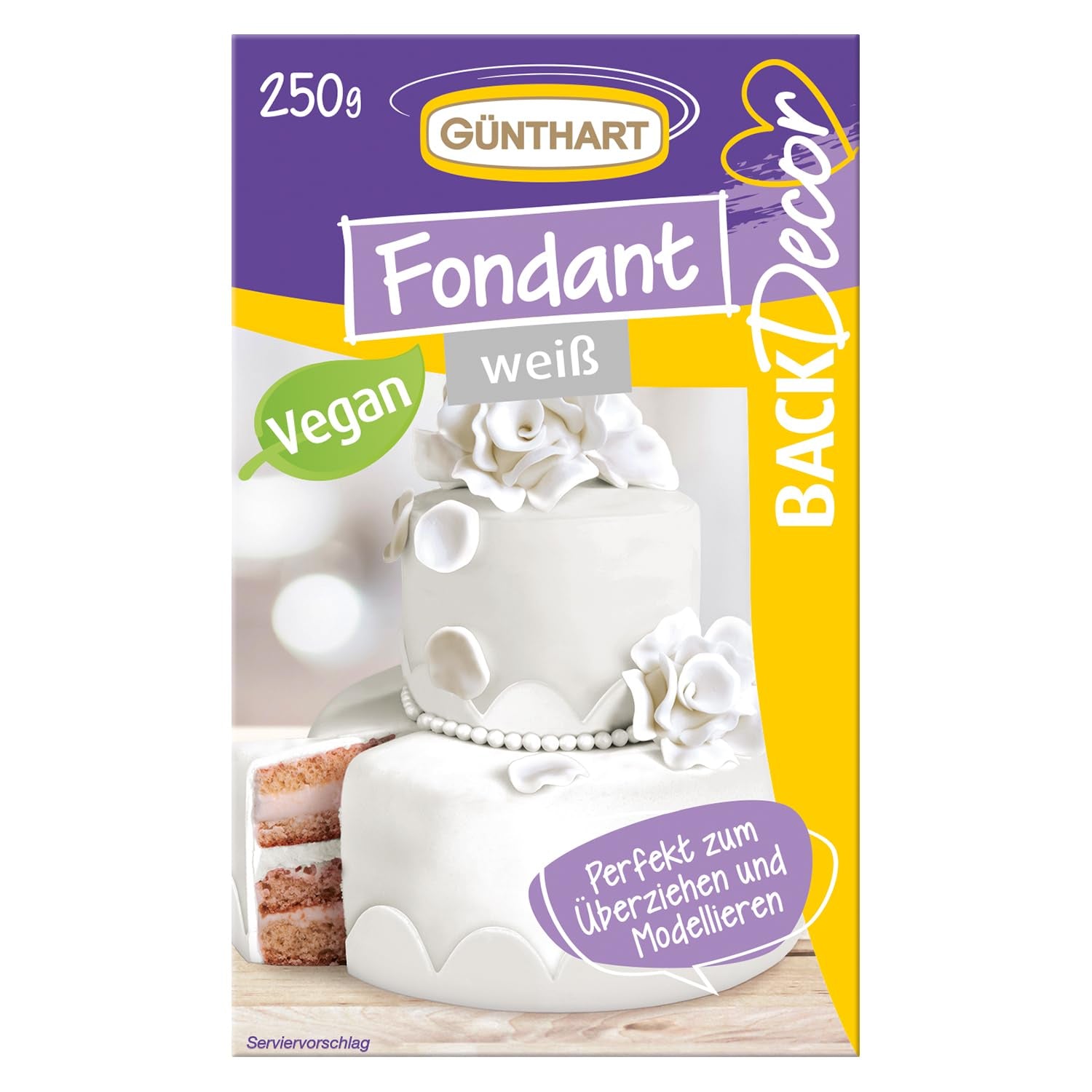 Günthart BackDecor 250 fondant verde, 100% vegan, fără ulei de palmier, rezistent la rupere pentru a acoperi prăjituri și produse de patiserie, potrivit pentru modelare, 1 pachet (1 x 250 g) Pasta de zahar Naty Shop 250 G (1 pachet) Alb