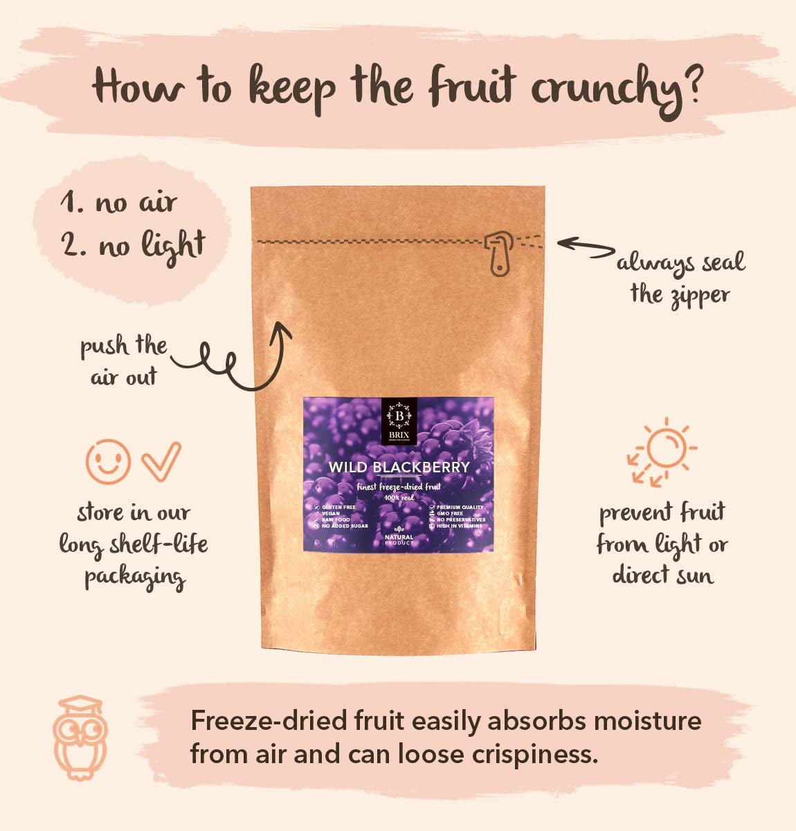 Mure sălbatice BRIX | Mure sălbatice naturale, uscate 95 g | Premiul Great Taste pentru fructe de pădure uscate | Fără OMG, fără gluten, vegan, vitamine reținute Produse deshidratate Naty Shop