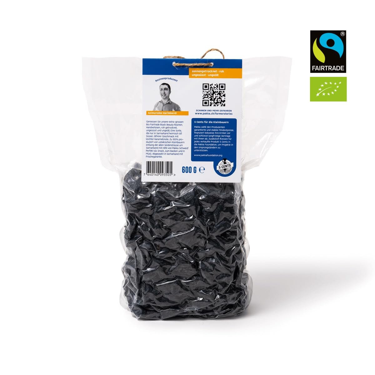PAKKA - Organic Fairtrade Black Beauty Raisins 600gr, struguri organici, fără semințe, negri, uscați la soare, fără ulei, deci lipicioși, nesulfurați, direct de la micii fermieri din Samarkand în Uzbekistan Produse deshidratate Naty Shop
