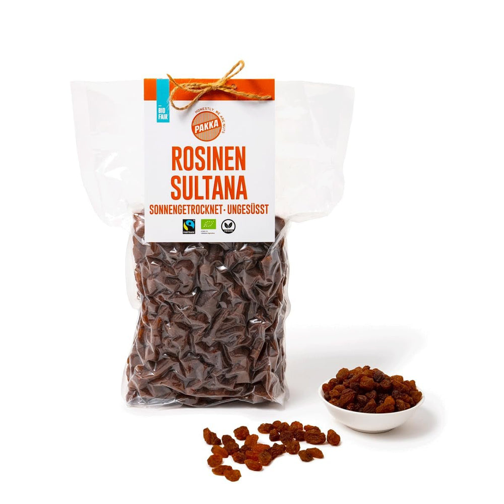 PAKKA - Sultane Sultana organice Fairtrade 1kg, fără semințe, fără coajă și uscate la soare Sultane Sultana din Samarkand Uzbekistan 1000g Produse deshidratate Naty Shop Varianta 1: 1 kg (1 pachet)