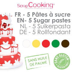 ScrapCooking - Set de 5 Fondant - alb, galben, roșu, verde și maro - 5 x 80g - pastă de zahăr pentru prăjituri Decorațiuni pentru torturi Ziua de naștere Crăciun - fără gluten și fără ulei de palmier - 7257 Pasta de zahar Naty Shop