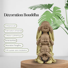 Statuie 3 Buddha râzând - Nu vezi nimic - Nu auzi nimic - Nu spui nimic - Baby Buddha Ansamblu simbolic - Stare de spirit pașnică și veselă - Decor Zen -H 18 cm - Zen'Light Statuete si sculpturi Naty Shop