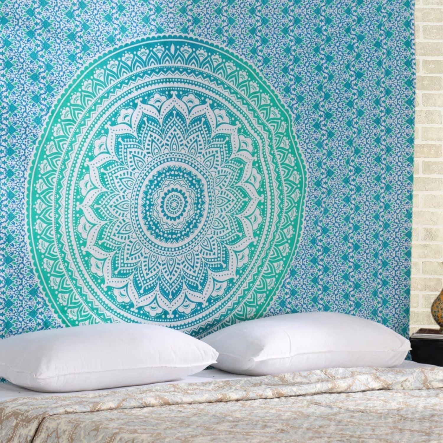 Tapiserie rajrang mandala bumbac verde mare Casa - Accesorii si Decoratiuni Naty Shop Verdețuri de mare 76.2L X 101.6B Cm