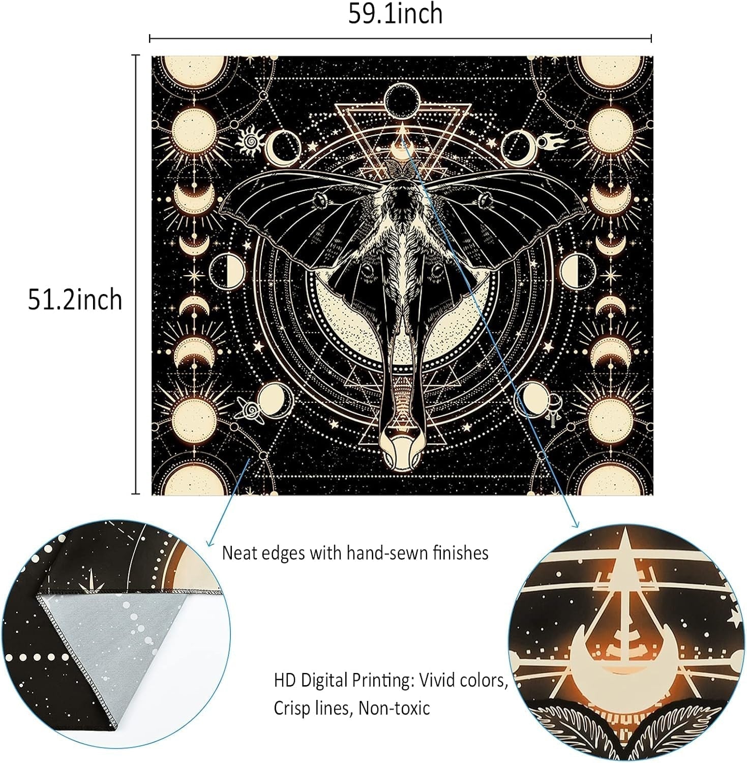 Tapiserie yrendenge moth negru sun moon natural Casa - Accesorii si Decoratiuni Naty Shop