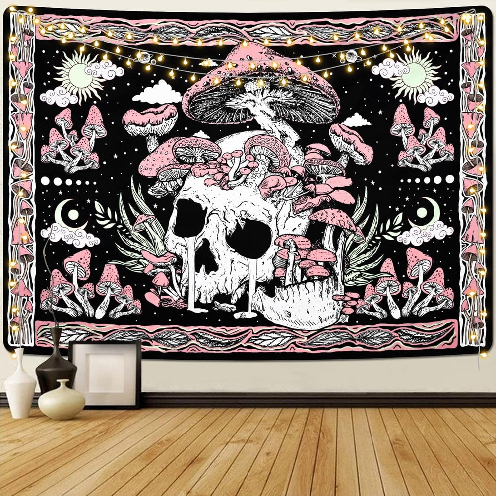 Tapiserie yugarlibi craniu roz ciuperci schelet Casa - Accesorii si Decoratiuni Naty Shop Roz 150L X 130B Cm